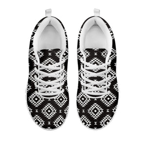 Black And White Navajo Pattern Print White Running Shoes