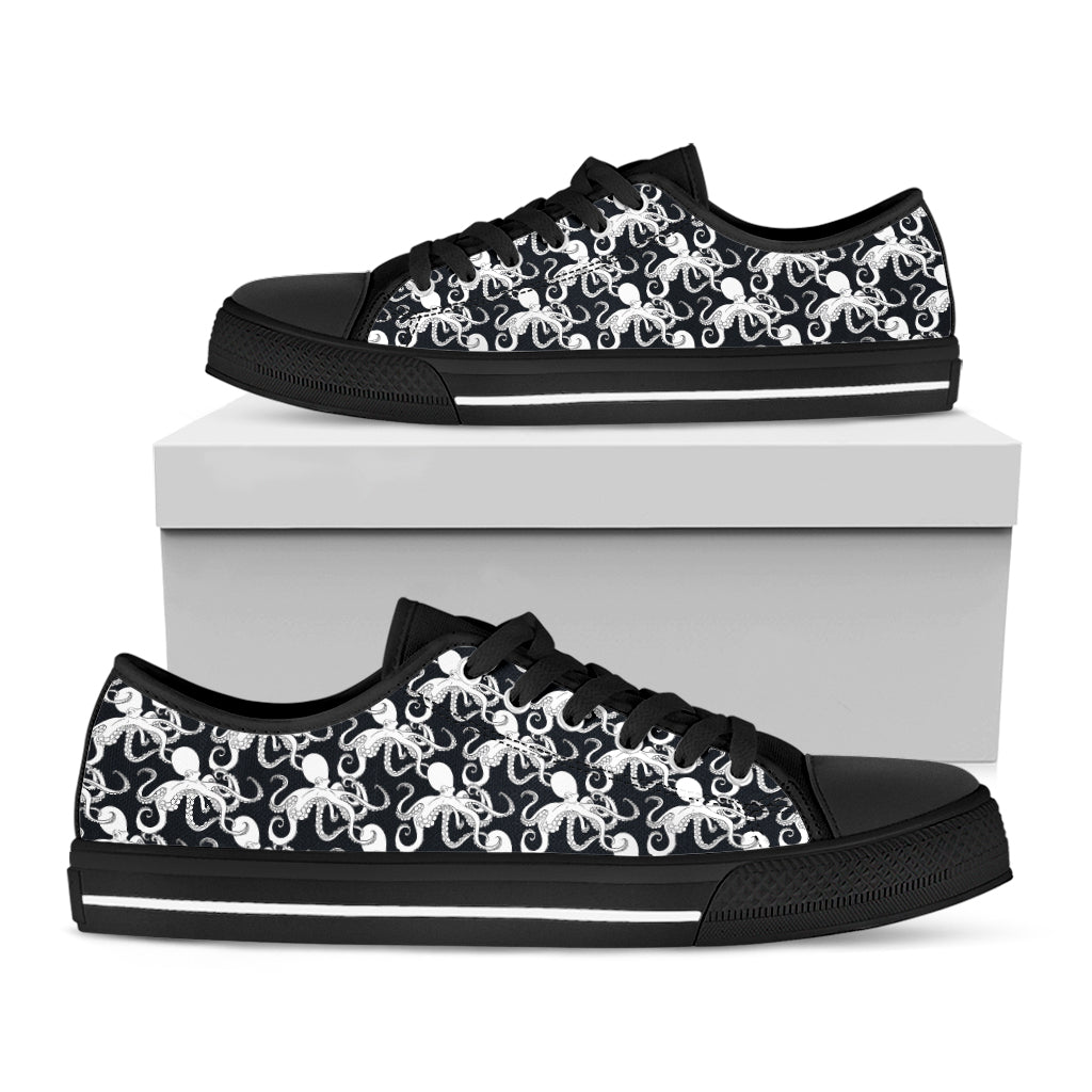 Black And White Octopus Pattern Print Black Low Top Sneakers