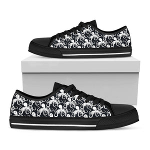 Black And White Octopus Pattern Print Black Low Top Sneakers