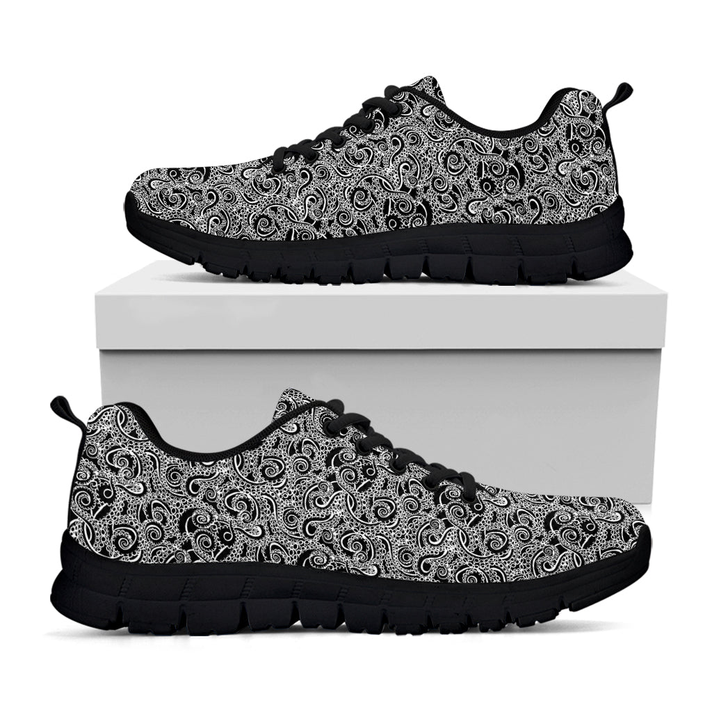 Black And White Octopus Tentacles Print Black Running Shoes