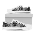 Black And White Odin With Crows Print White Low Top Sneakers