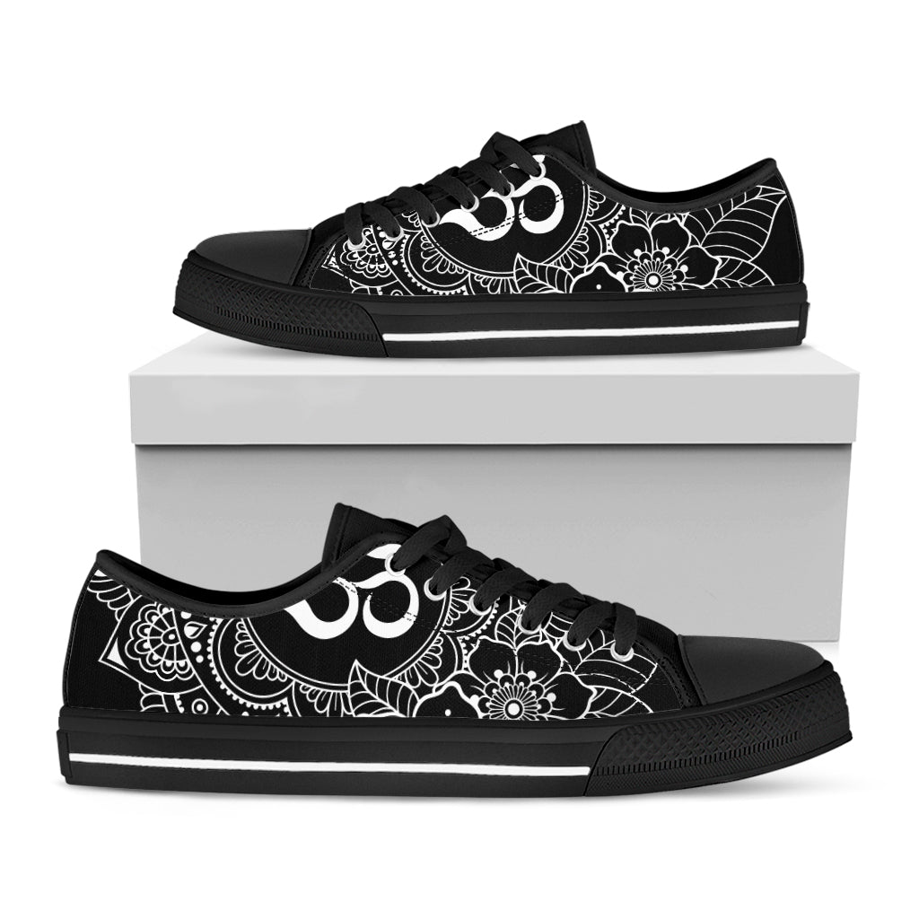 Black And White Om Print Black Low Top Sneakers