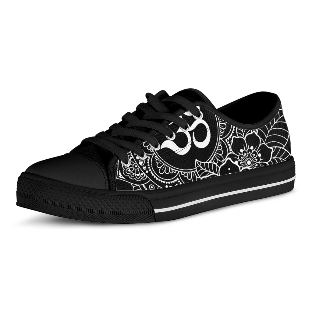 Black And White Om Print Black Low Top Sneakers