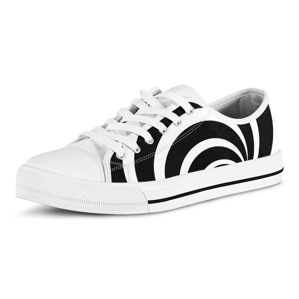 Black And White Optical Illusion Print White Low Top Sneakers