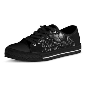Black And White Owl Print Black Low Top Sneakers