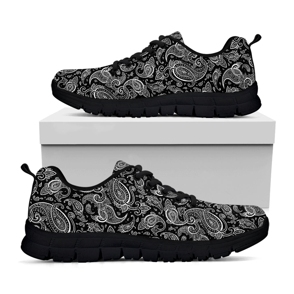Black And White Paisley Pattern Print Black Running Shoes
