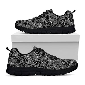 Black And White Paisley Pattern Print Black Running Shoes