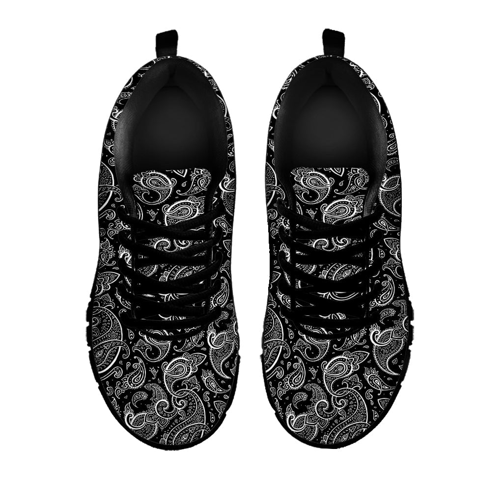 Black And White Paisley Pattern Print Black Running Shoes