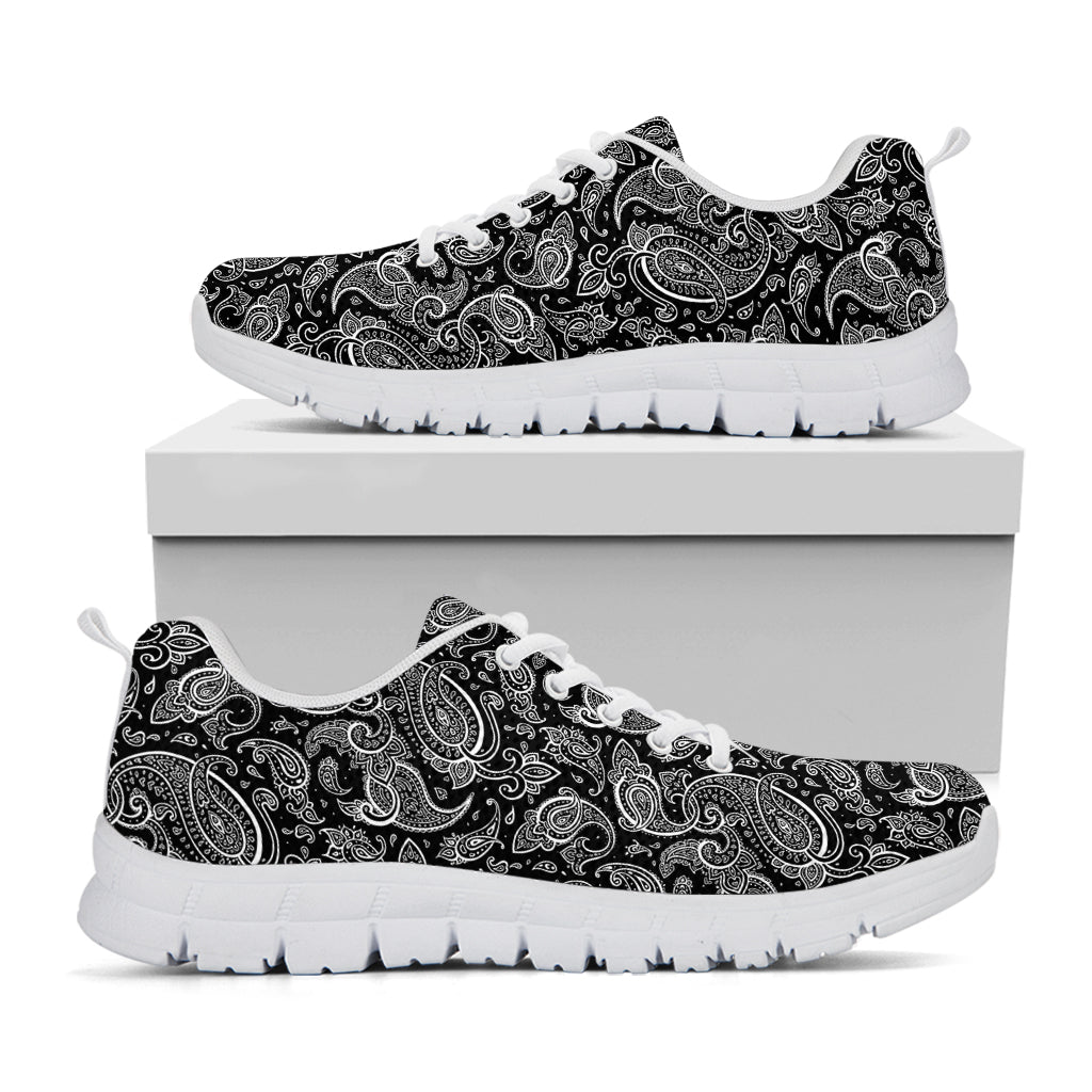 Black And White Paisley Pattern Print White Running Shoes