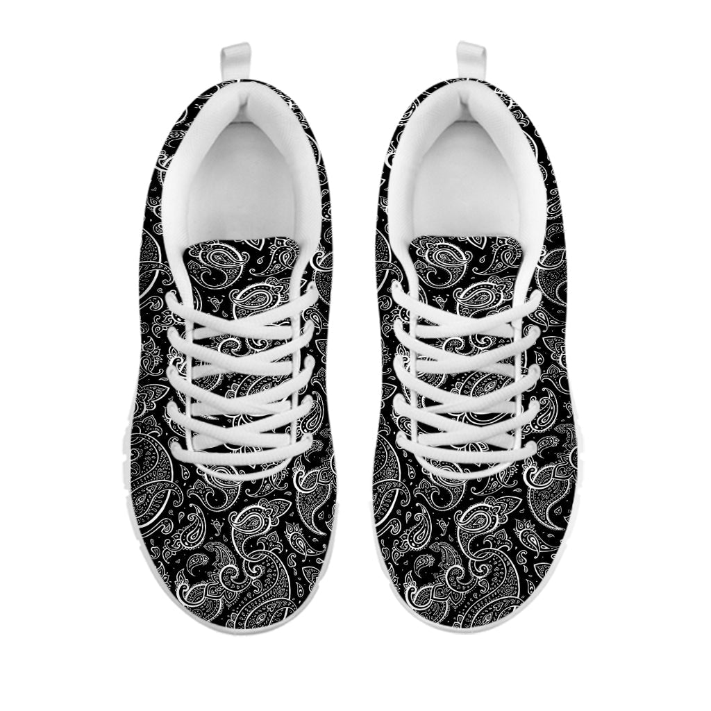 Black And White Paisley Pattern Print White Running Shoes