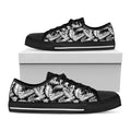 Black And White Palm Leaves Print Black Low Top Sneakers