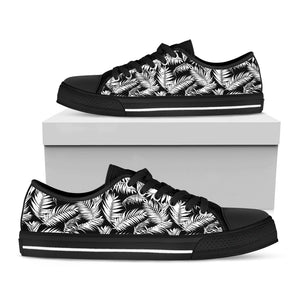 Black And White Palm Leaves Print Black Low Top Sneakers