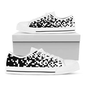 Black And White Pixel Pattern Print White Low Top Sneakers