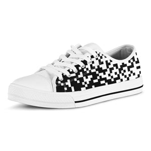 Black And White Pixel Pattern Print White Low Top Sneakers