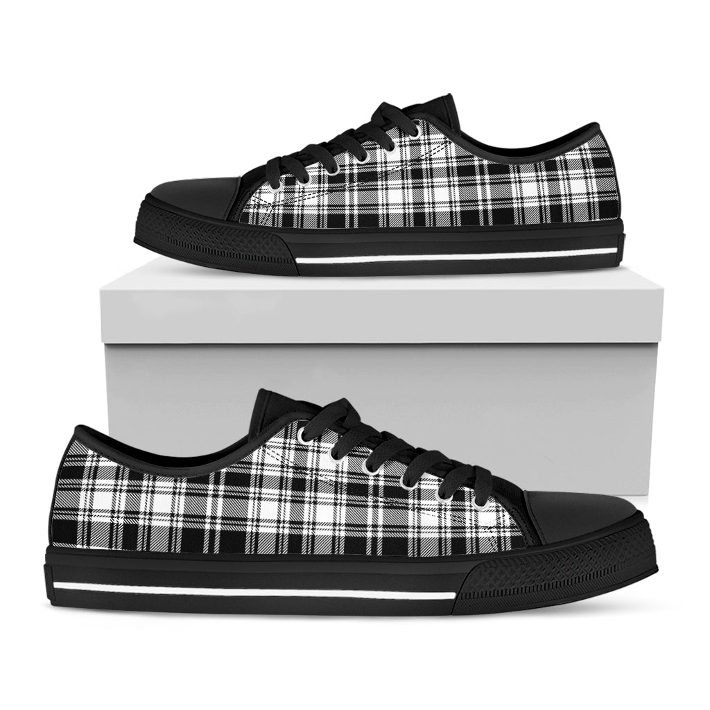 Black And White Plaid Pattern Print Black Low Top Sneakers