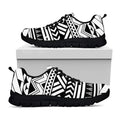 Black And White Polynesian Pattern Print Black Running Shoes