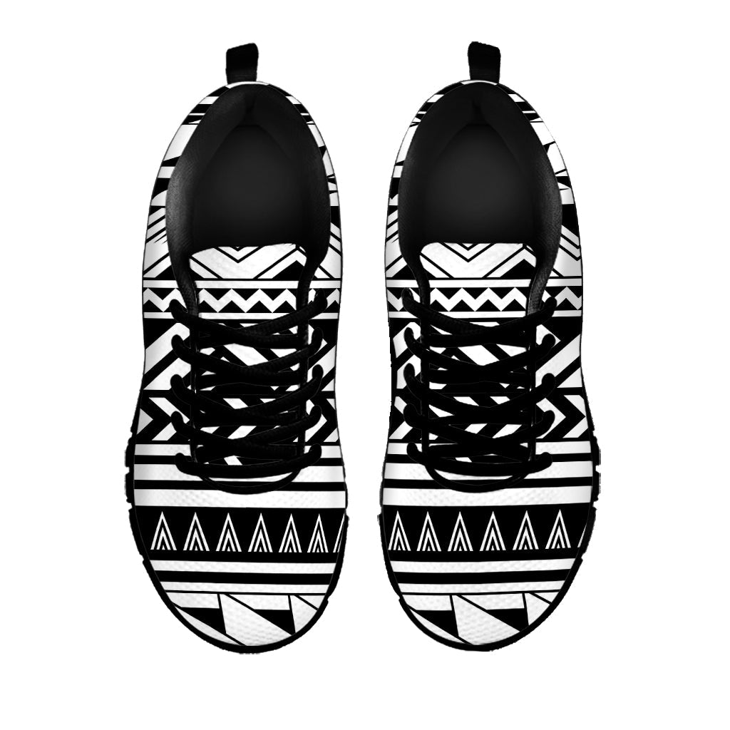 Black And White Polynesian Pattern Print Black Running Shoes
