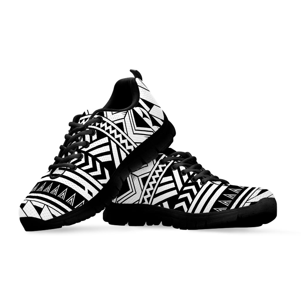 Black And White Polynesian Pattern Print Black Running Shoes