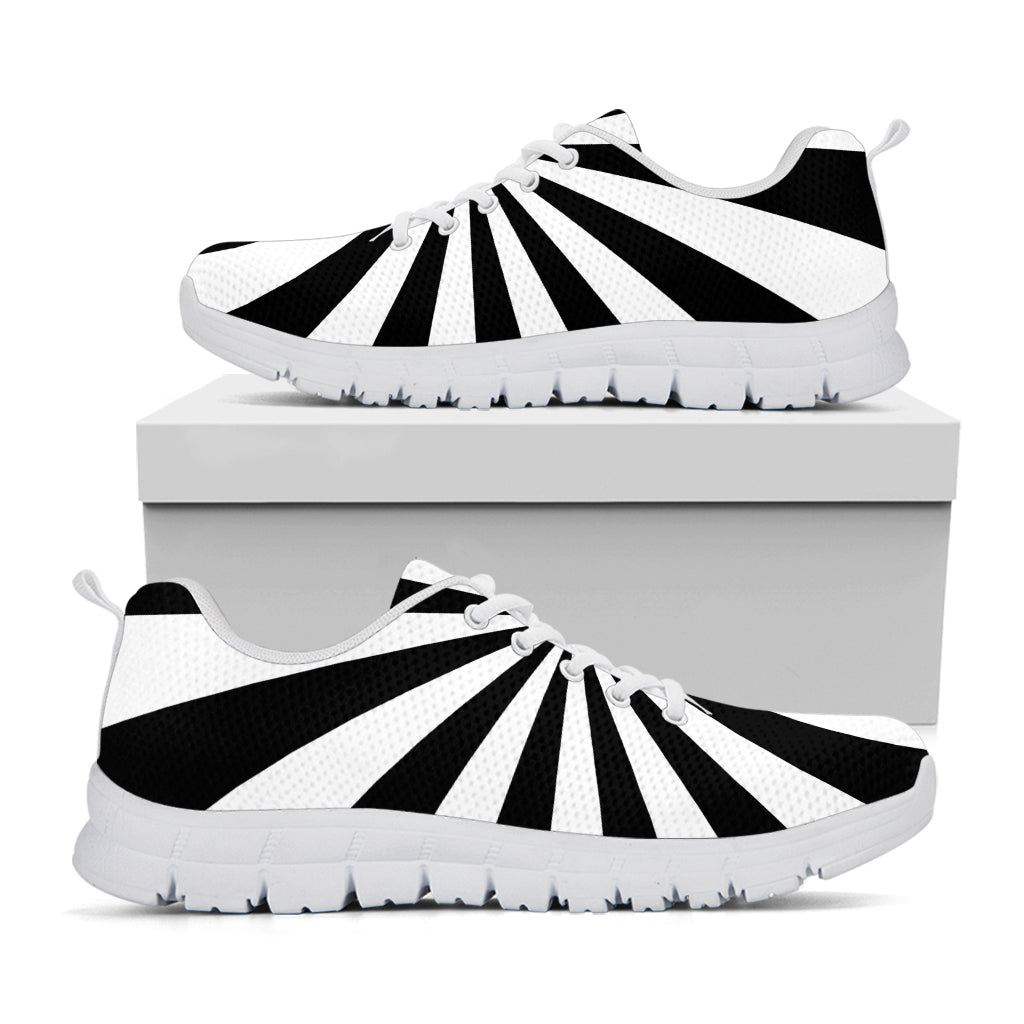 Black And White Radial Rays Print White Running Shoes