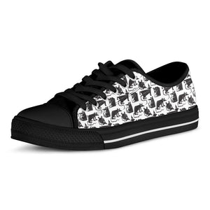 Black And White Rat Pattern Print Black Low Top Sneakers