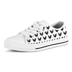 Black And White Rooster Pattern Print White Low Top Sneakers