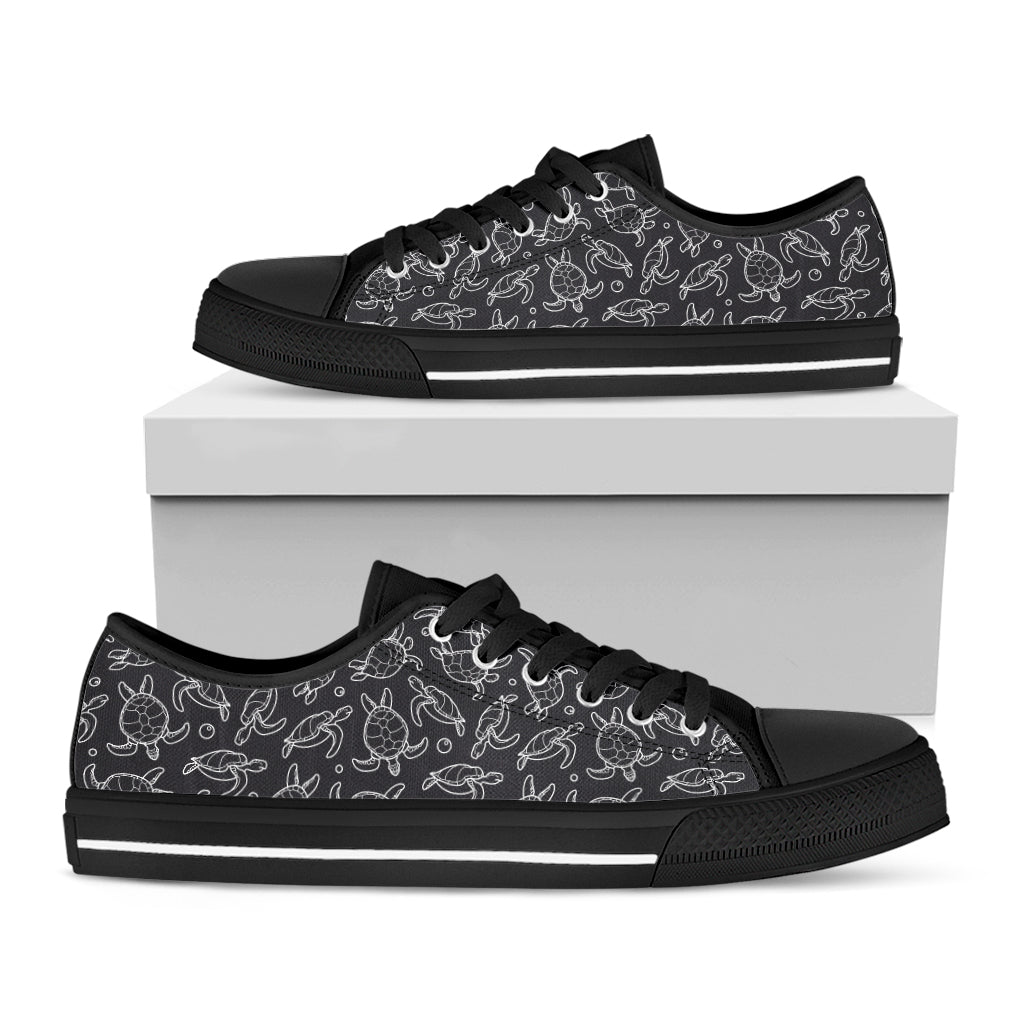 Black And White Sea Turtle Pattern Print Black Low Top Sneakers
