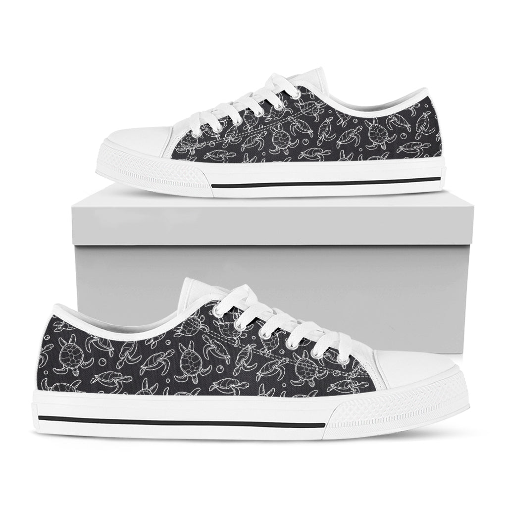 Black And White Sea Turtle Pattern Print White Low Top Sneakers