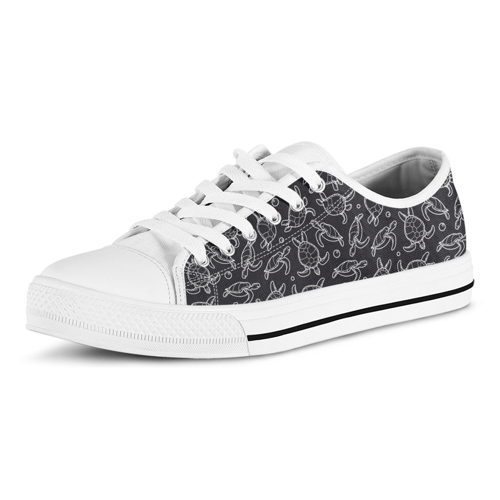 Black And White Sea Turtle Pattern Print White Low Top Sneakers