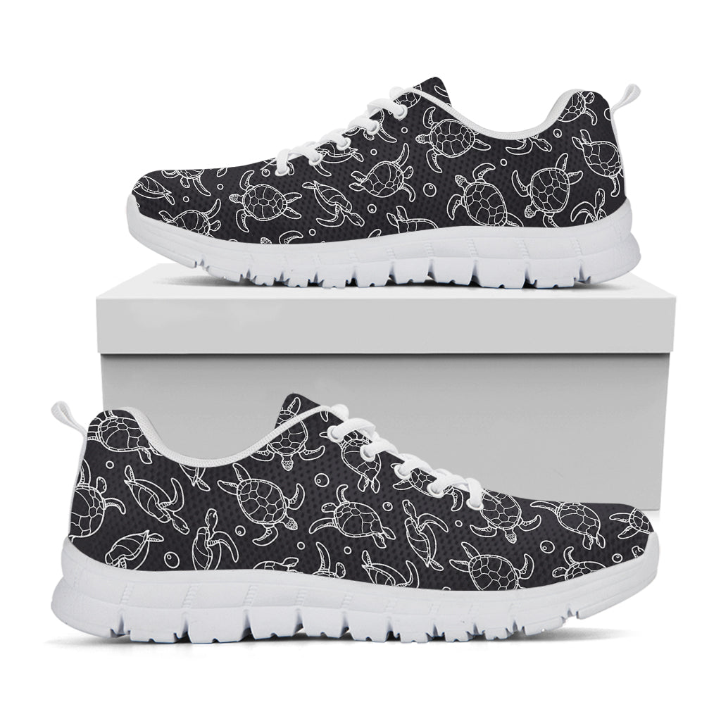 Black And White Sea Turtle Pattern Print White Running Shoes
