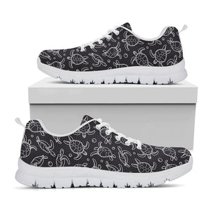 Black And White Sea Turtle Pattern Print White Running Shoes