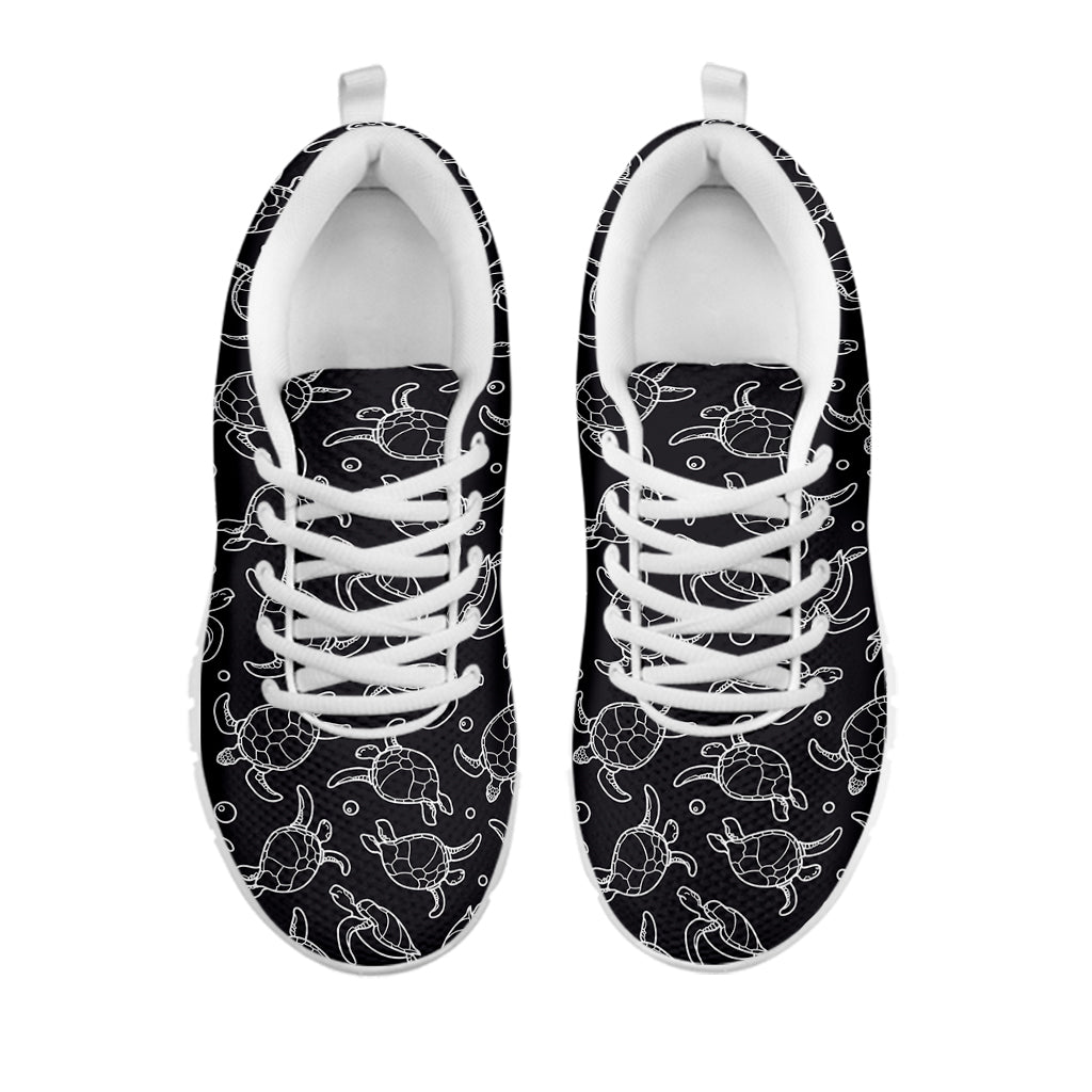 Black And White Sea Turtle Pattern Print White Running Shoes
