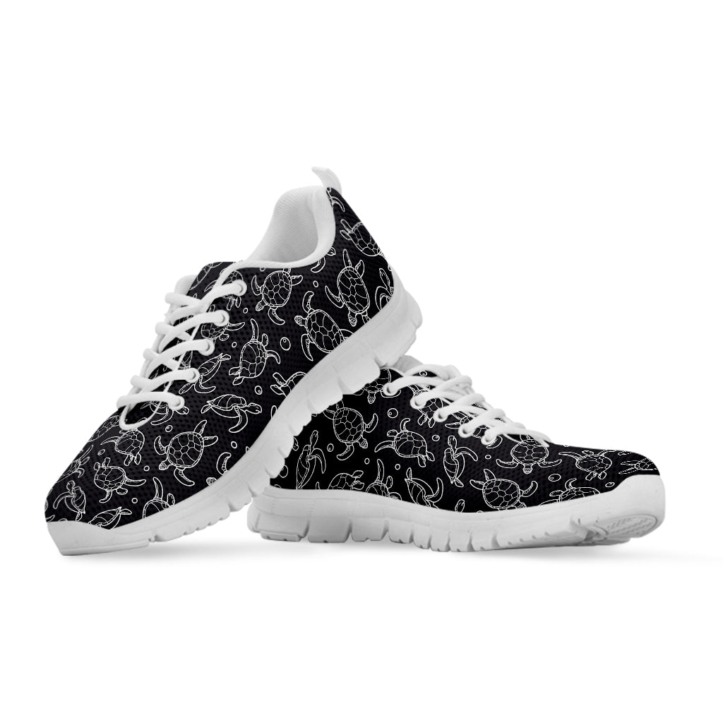 Black And White Sea Turtle Pattern Print White Running Shoes