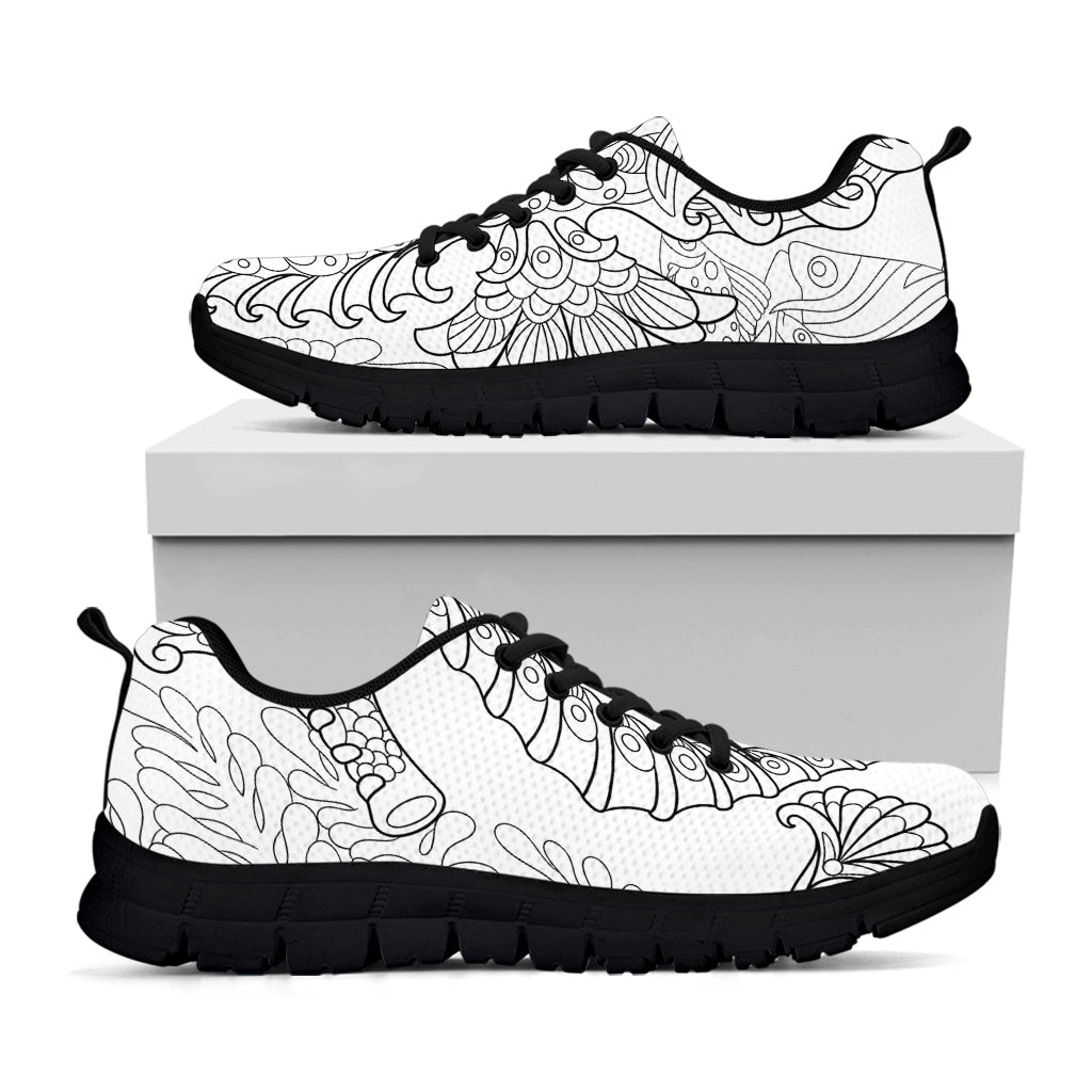 Black And White Seahorse Print Black Running Shoes