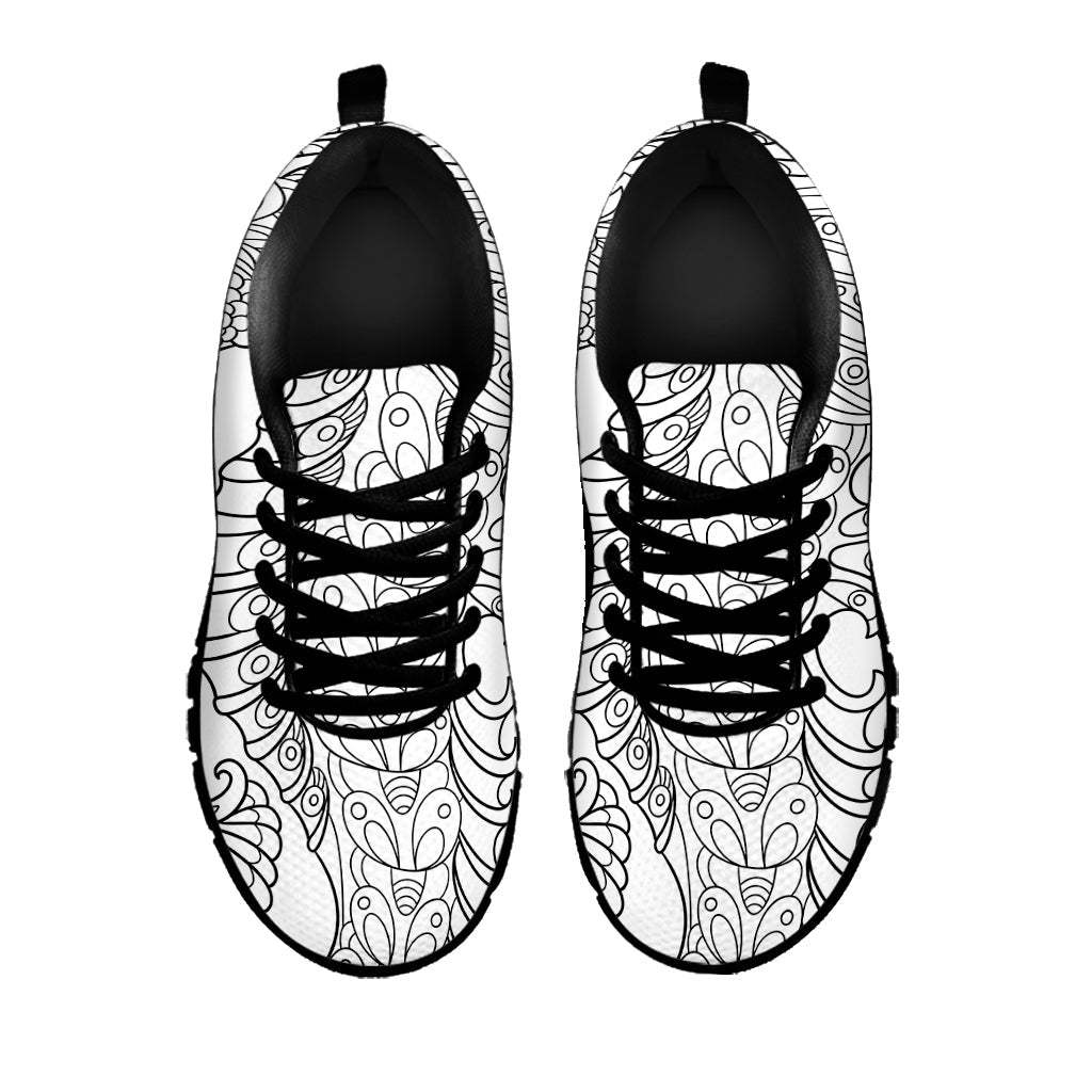 Black And White Seahorse Print Black Running Shoes