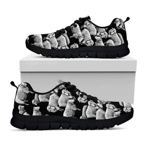 Black And White Sheep Pattern Print Black Running Shoes