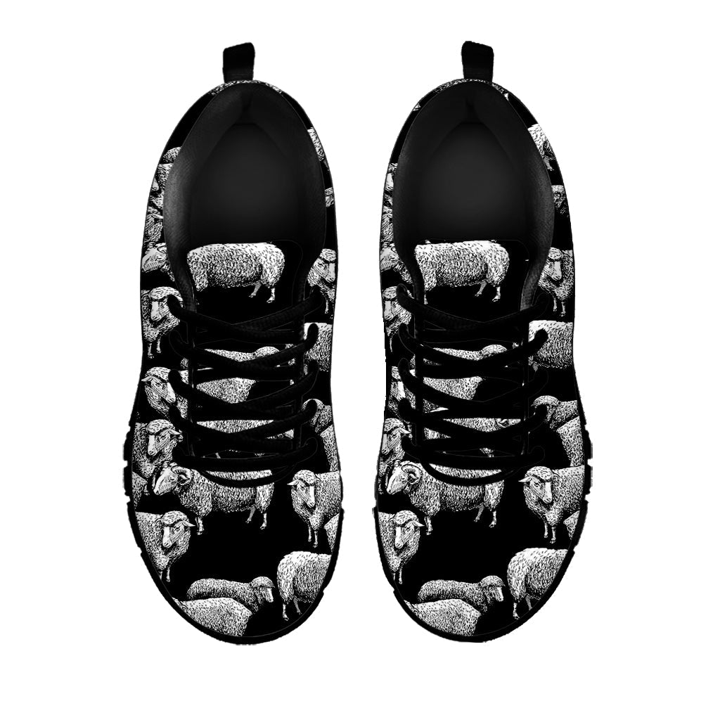 Black And White Sheep Pattern Print Black Running Shoes