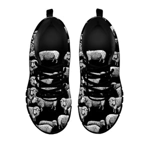 Black And White Sheep Pattern Print Black Running Shoes