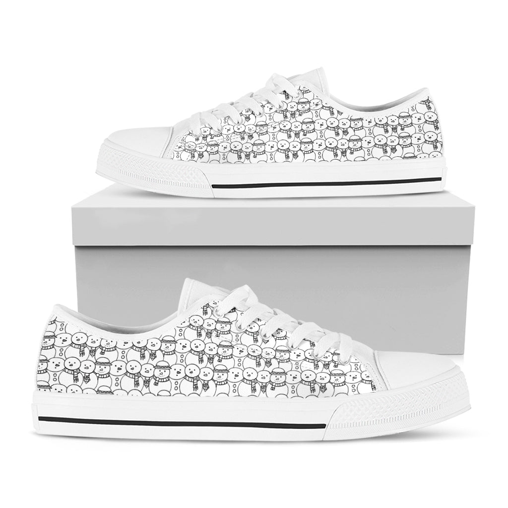 Black And White Snowman Pattern Print White Low Top Sneakers