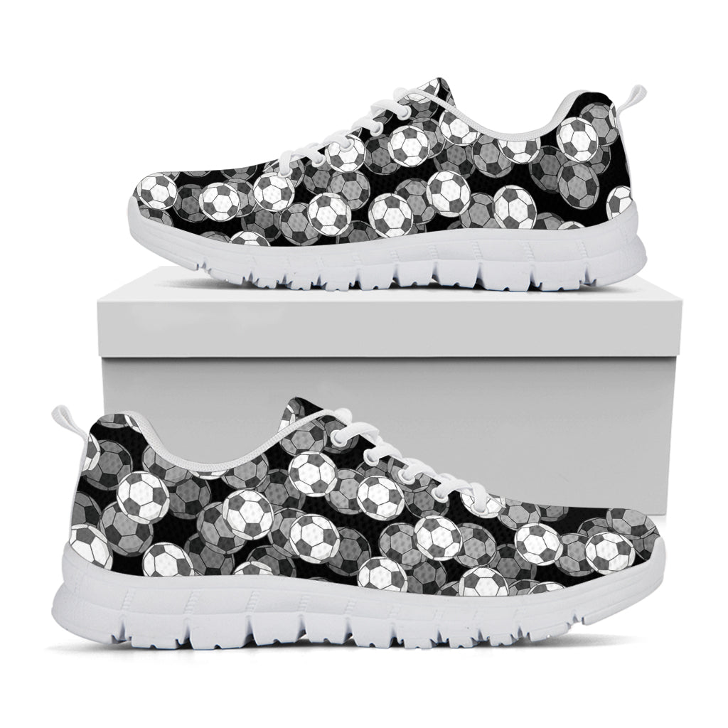 Black And White Soccer Ball Print White Running Shoes
