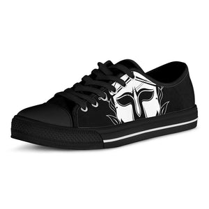 Black And White Spartan Helmet Print Black Low Top Sneakers