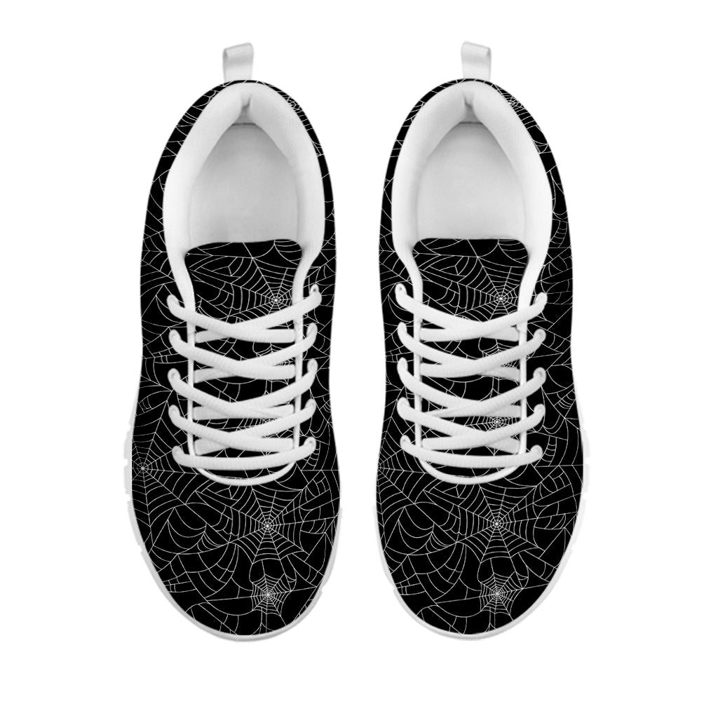 Black And White Spider Web Pattern Print White Running Shoes