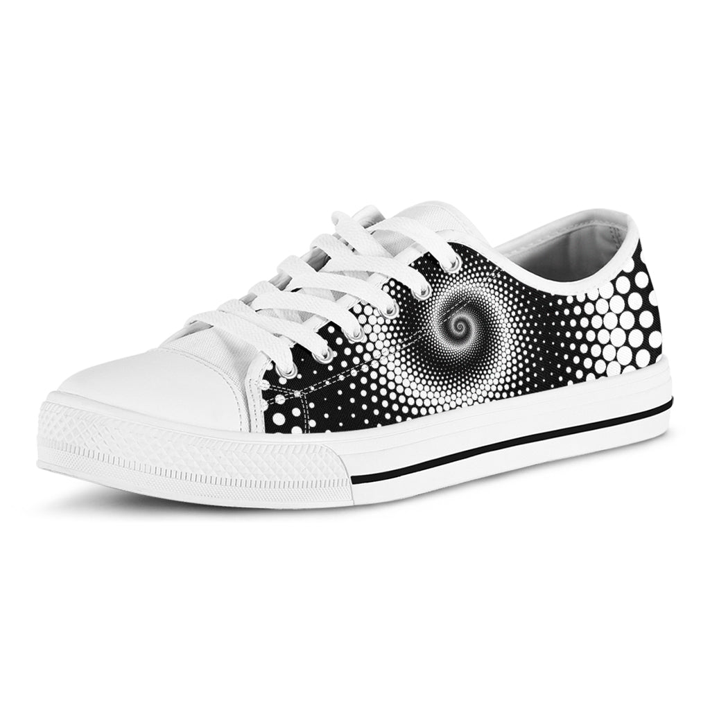 Black And White Spiral Dot Print White Low Top Sneakers