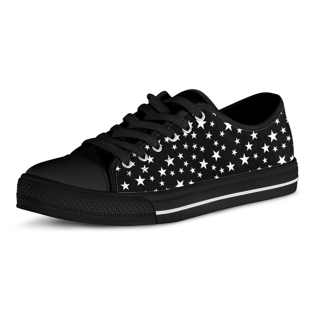 Black And White Star Pattern Print Black Low Top Sneakers