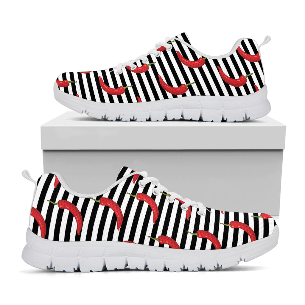 Black And White Striped Chili Print White Running Shoes