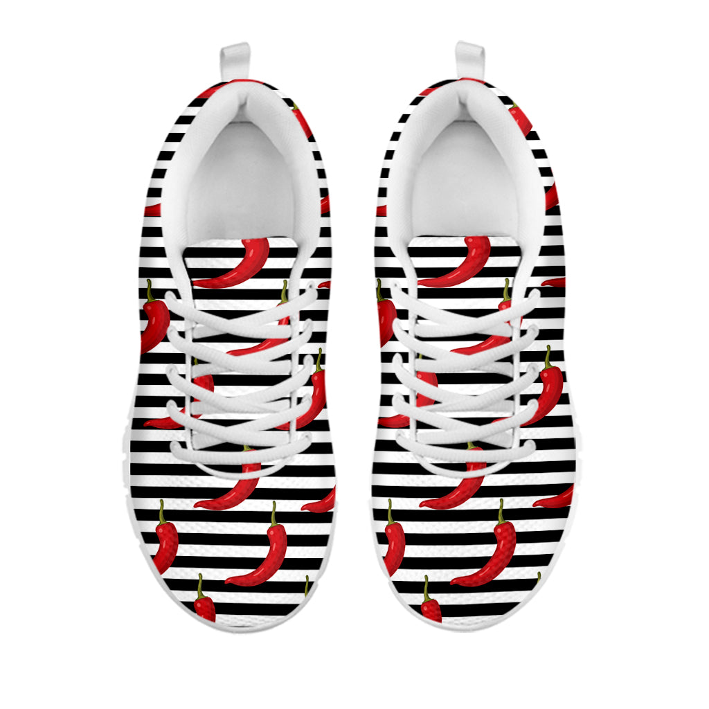 Black And White Striped Chili Print White Running Shoes