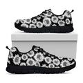 Black And White Sunflower Pattern Print Black Running Shoes