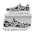 Black And White Sunflower Pattern Print White Running Shoes