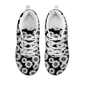 Black And White Sunflower Pattern Print White Running Shoes