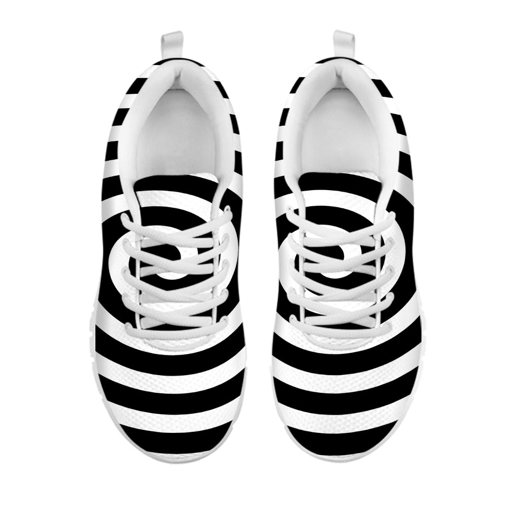 Black And White Swirl Illusion Print White Running Shoes