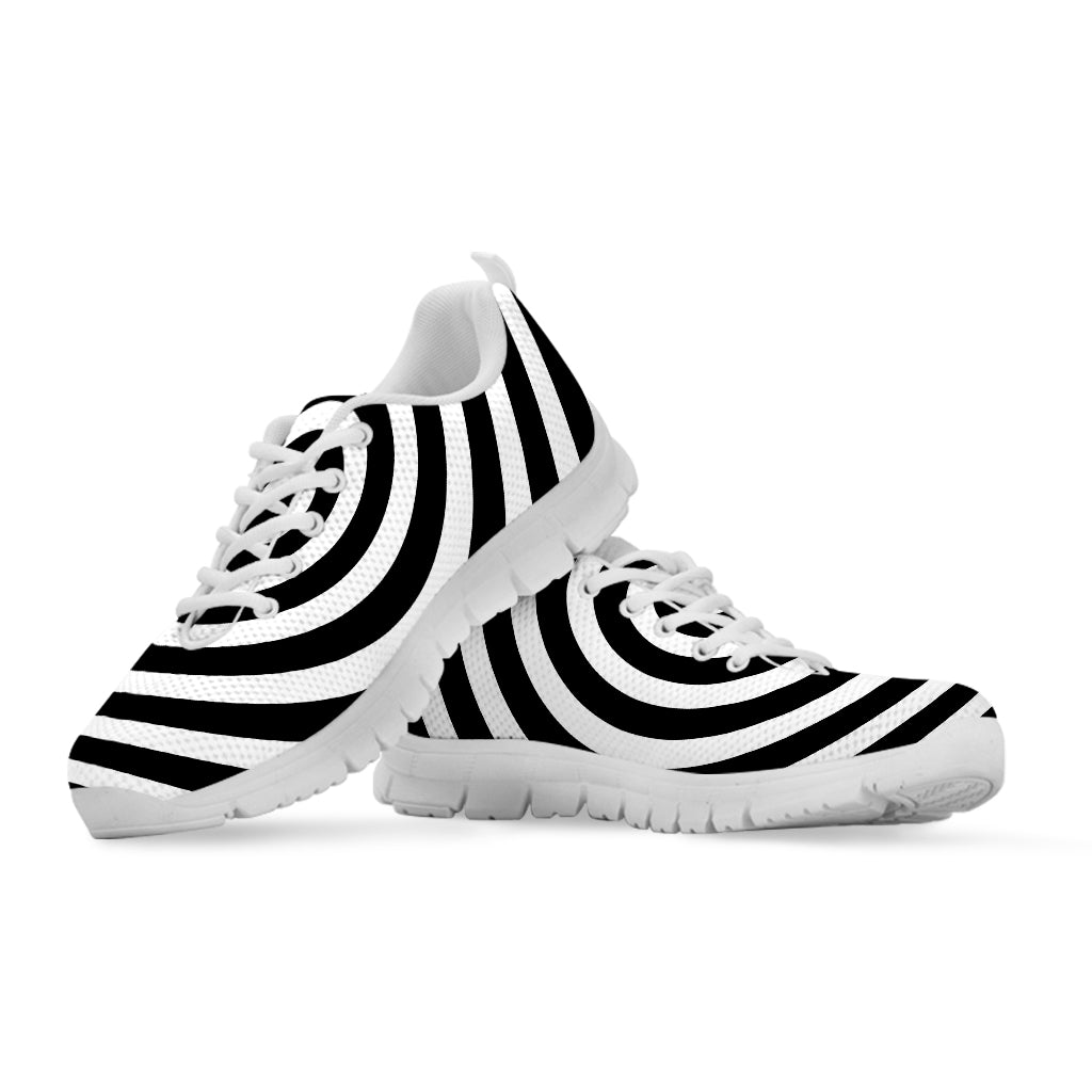 Black And White Swirl Illusion Print White Running Shoes